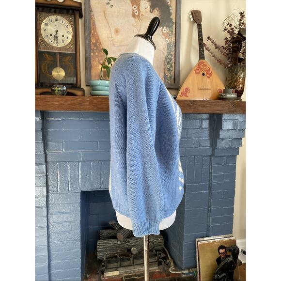 Vintage Hand Knit M/L Cardigan Button Sweater 100% Wool Wheat Print - Picture 3 of 7